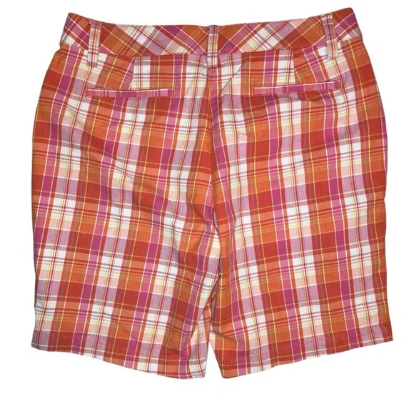 Land’s End Women's Mid Rise Plaid Shorts - Orange and Pink  - 6P - Picture 2 of 3